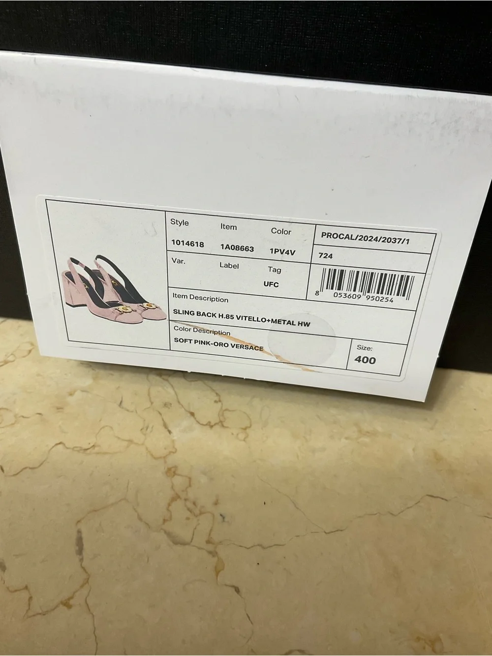Versace Blush Pink Leather Slingback Heels with Gold Medallions